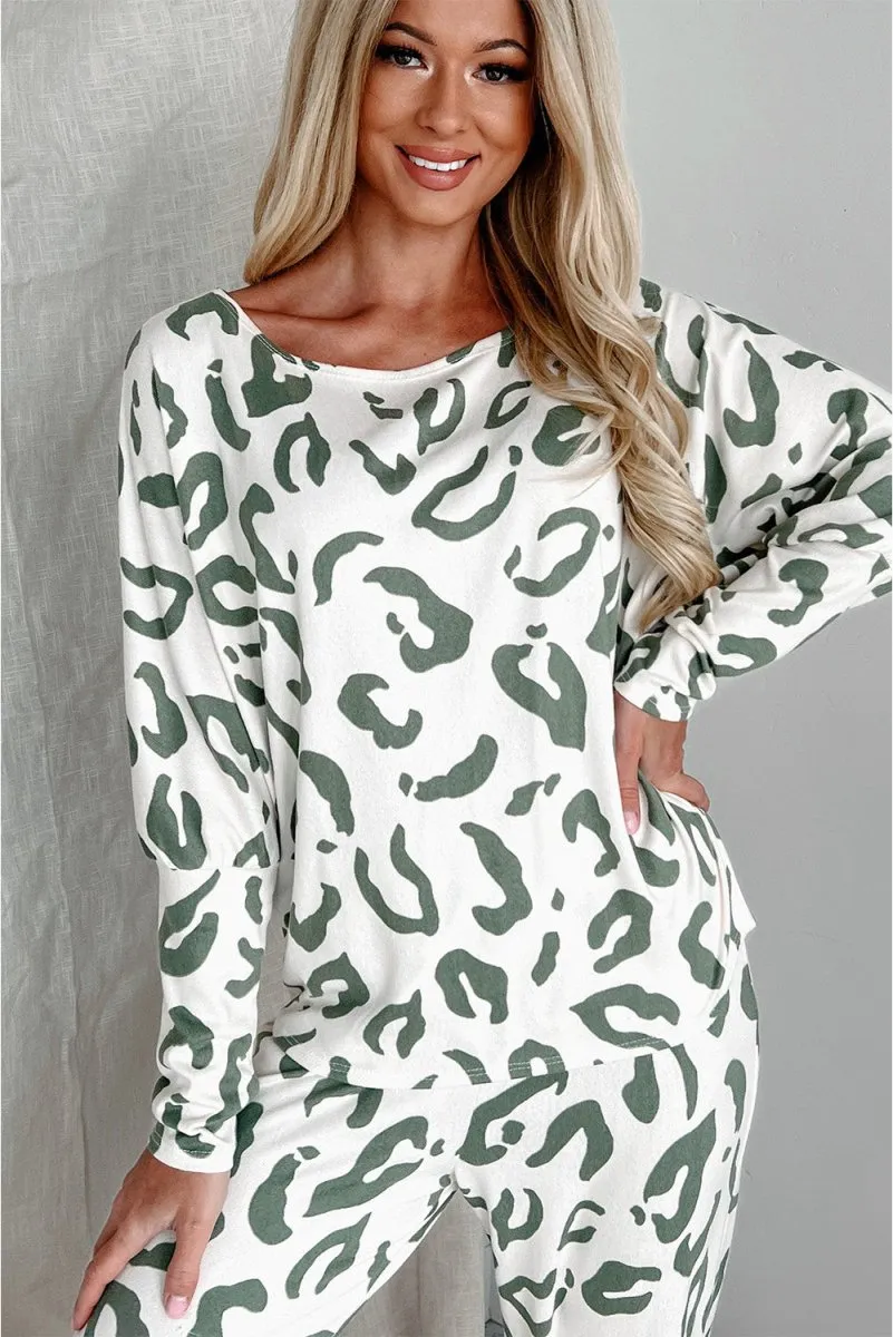 Animal Leopard Sage Print Long Sleeve Loungewear Set