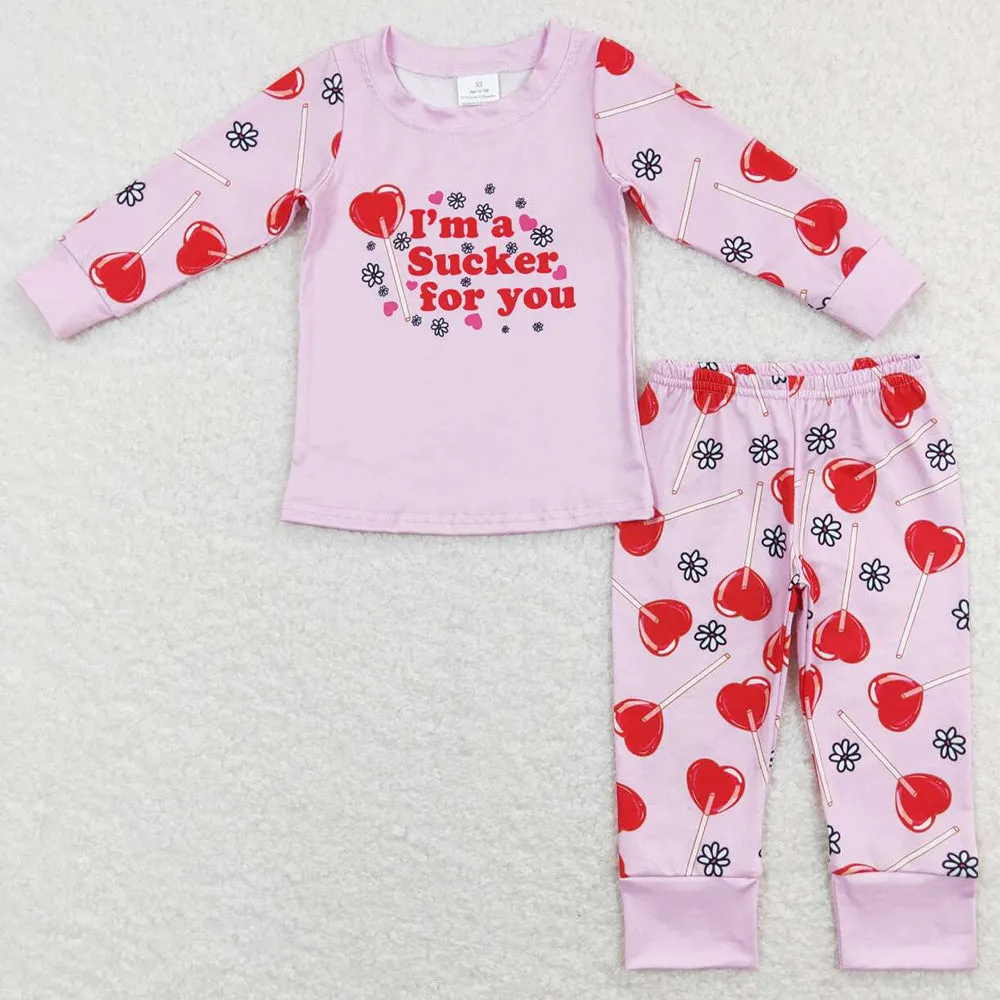 Baby Girls Pajamas Pink Hearts Valentines Tee Shirts Tops Pants Pajamas Sets