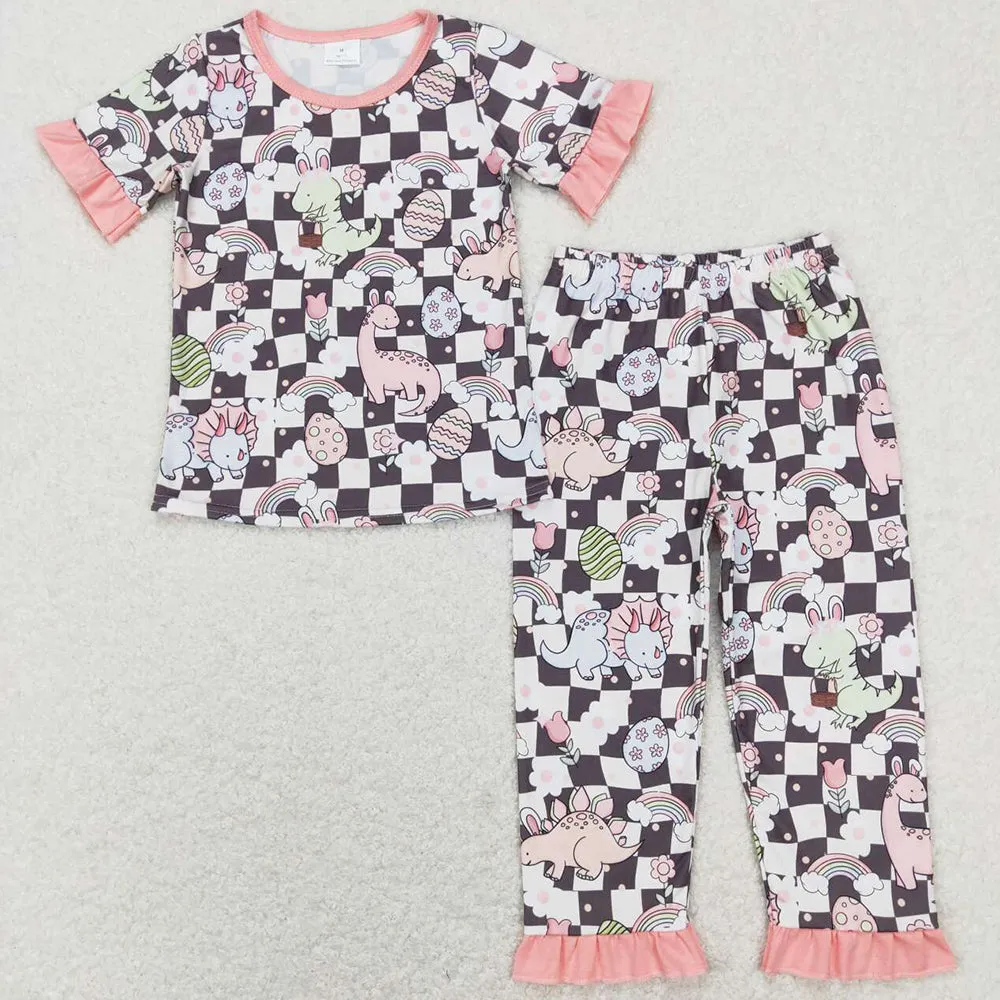 Baby Girls Pajamas Toddler Easter Dinosaurs Eggs Shirt Pants Pajamas Sets GSPO1203