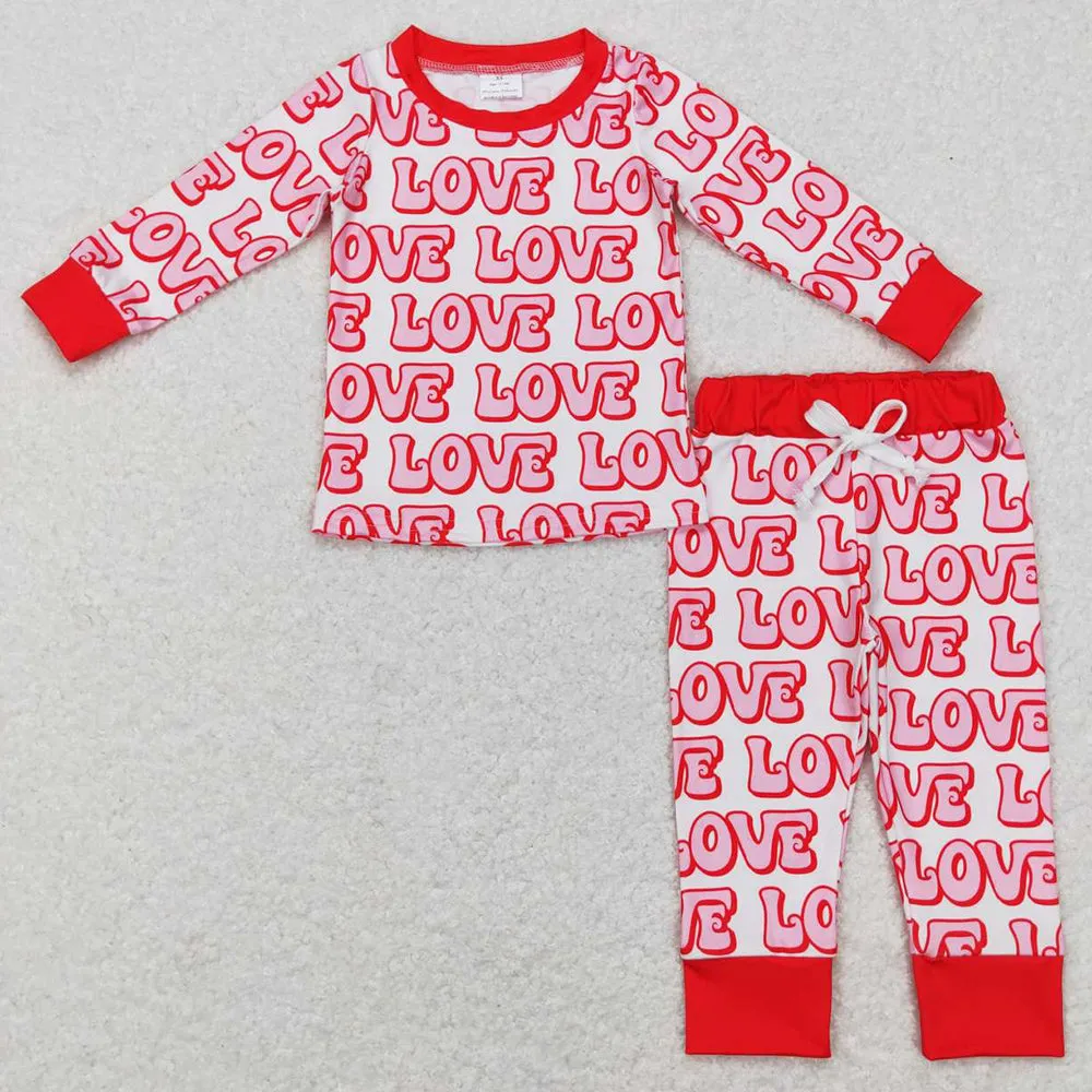 Baby Kids Pajamas Valentines Love Long Sleeve Pajamas Sleepwear Sets