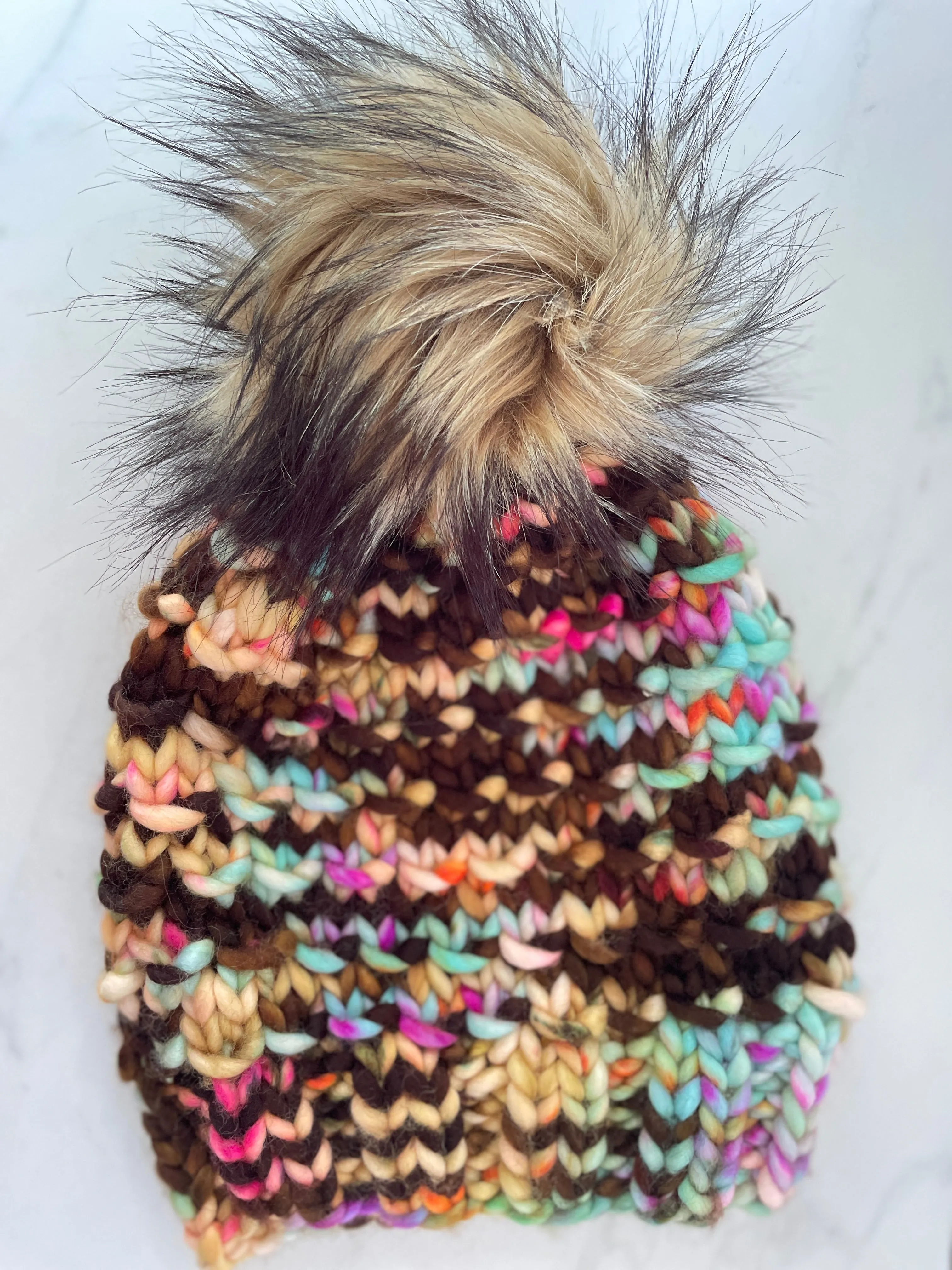 Bamboo Beanie in Beetle with Grizzly Pom