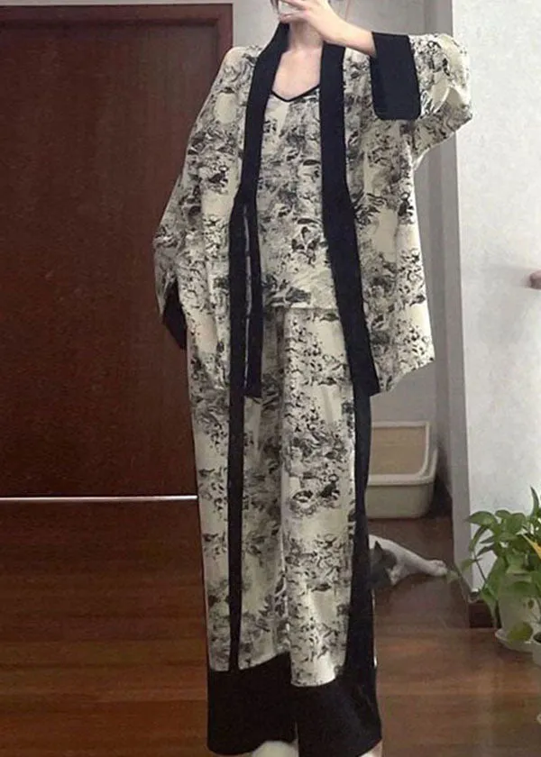 Beautiful Black Print Patchwork Thin Cotton Pajamas Pieces Set Summer LY2809