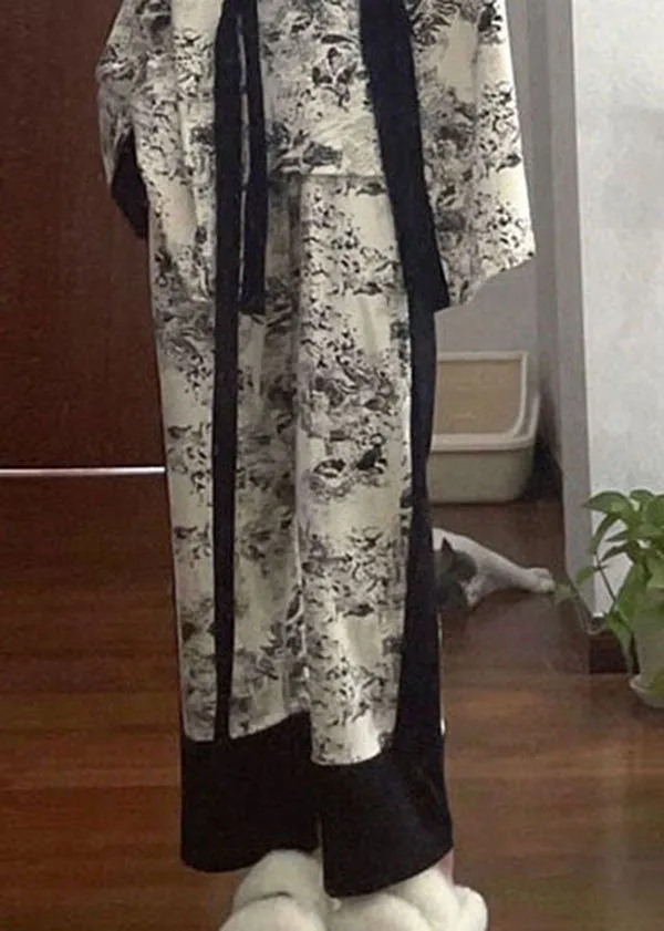 Beautiful Black Print Patchwork Thin Cotton Pajamas Pieces Set Summer LY2809