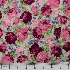 Berry Large Rose Floral Cotton Print