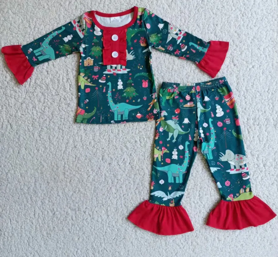 Boutique Baby Boys Pajamas Set Christmas Dinosaur Print Cute Boys Sibling Pajamas Girls Nightwear Sleepwear Kids Pajamas 6 C11-40