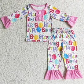 Boutique Girls Pajamas Happy Birthday Cute Kids Girls Sleepwear GLP0347 BLP0142