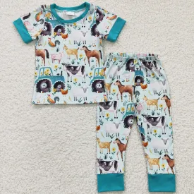 Boutique Kids Pajamas Farm Print Girls Boys Pajamas Sleepwear Set BLP0150