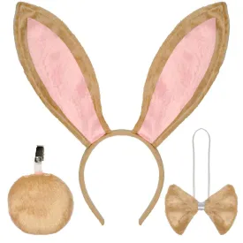 Bunny Ears Headband Kit- Mellow Plush Easter Rabbit Ears Headband with Tail and Bowtie - FUNCREDIBLE