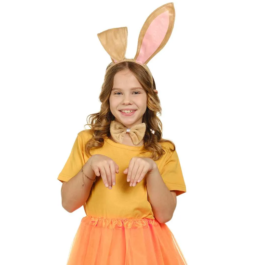 Bunny Ears Headband Kit- Mellow Plush Easter Rabbit Ears Headband with Tail and Bowtie - FUNCREDIBLE