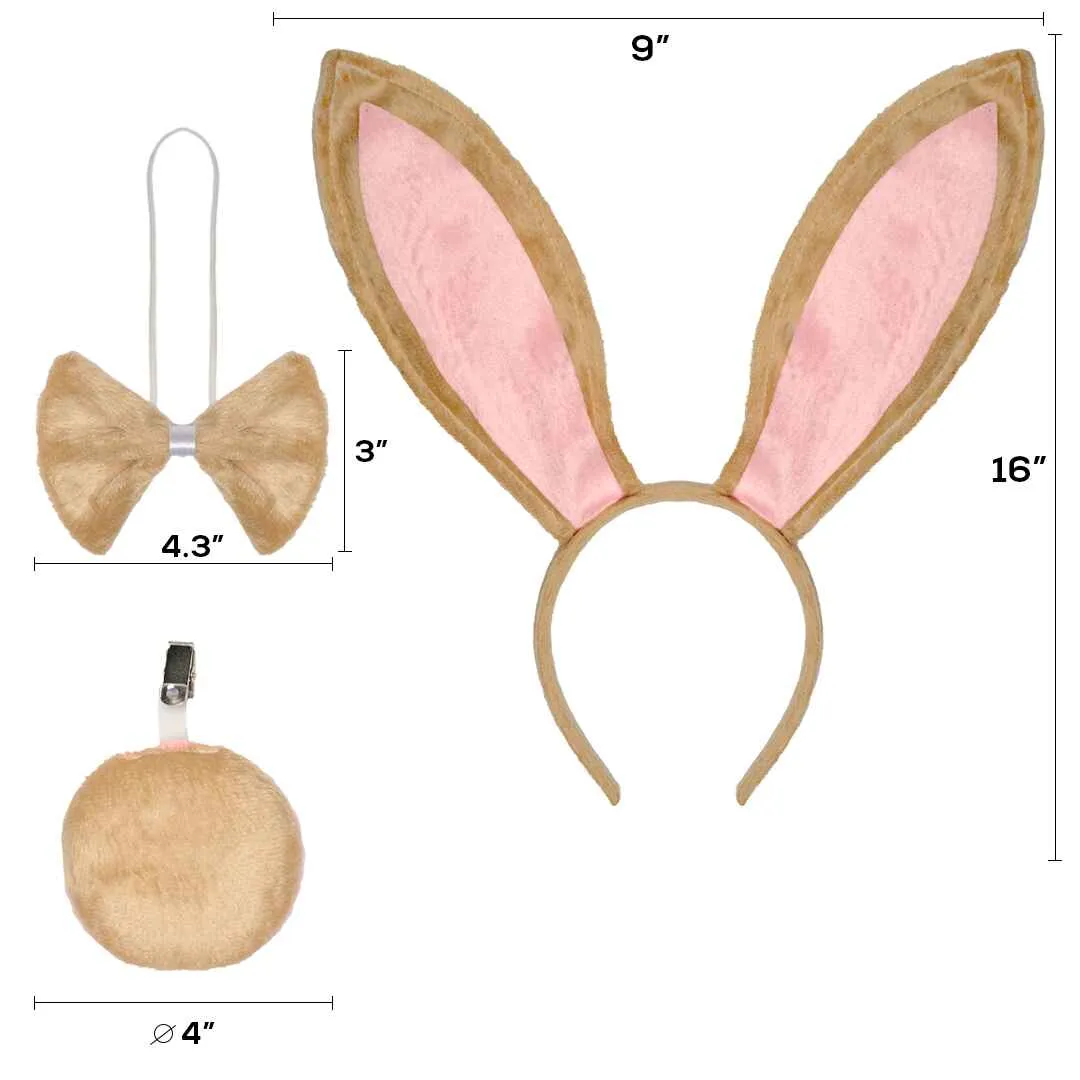 Bunny Ears Headband Kit- Mellow Plush Easter Rabbit Ears Headband with Tail and Bowtie - FUNCREDIBLE