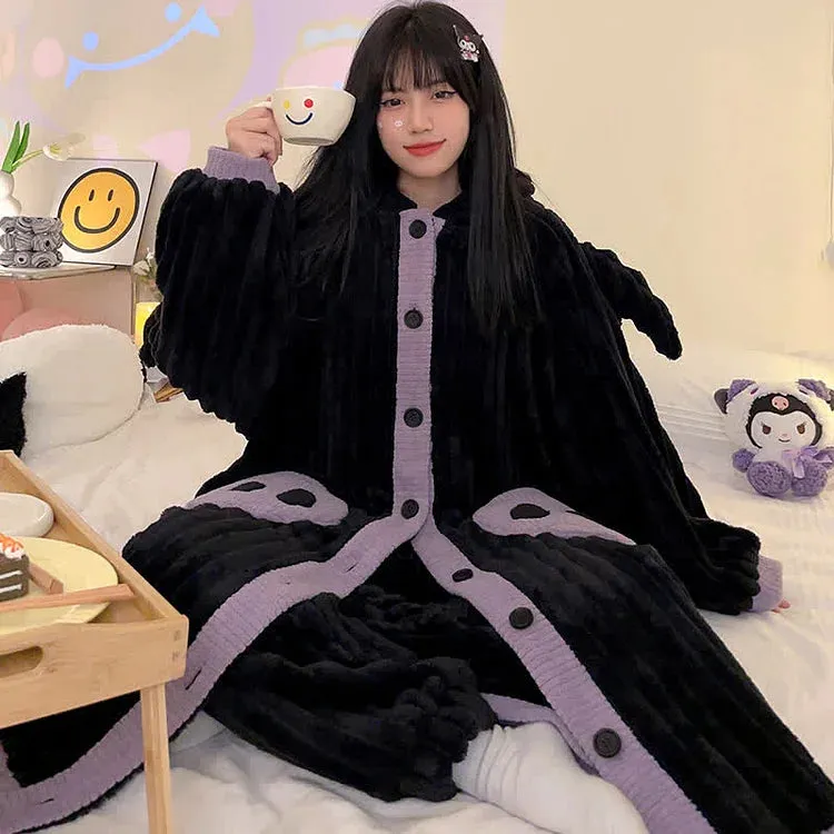 Cartoon Bat Wings Plush Hooded Pajamas Set