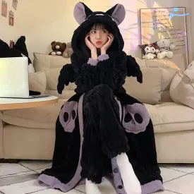 Cartoon Bat Wings Plush Hooded Pajamas Set