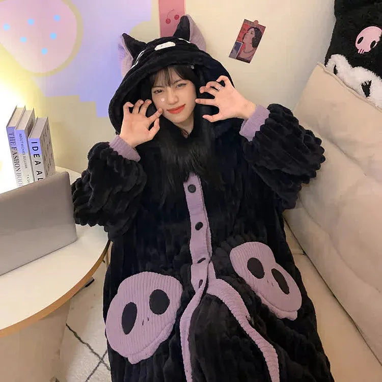 Cartoon Bat Wings Plush Hooded Pajamas Set