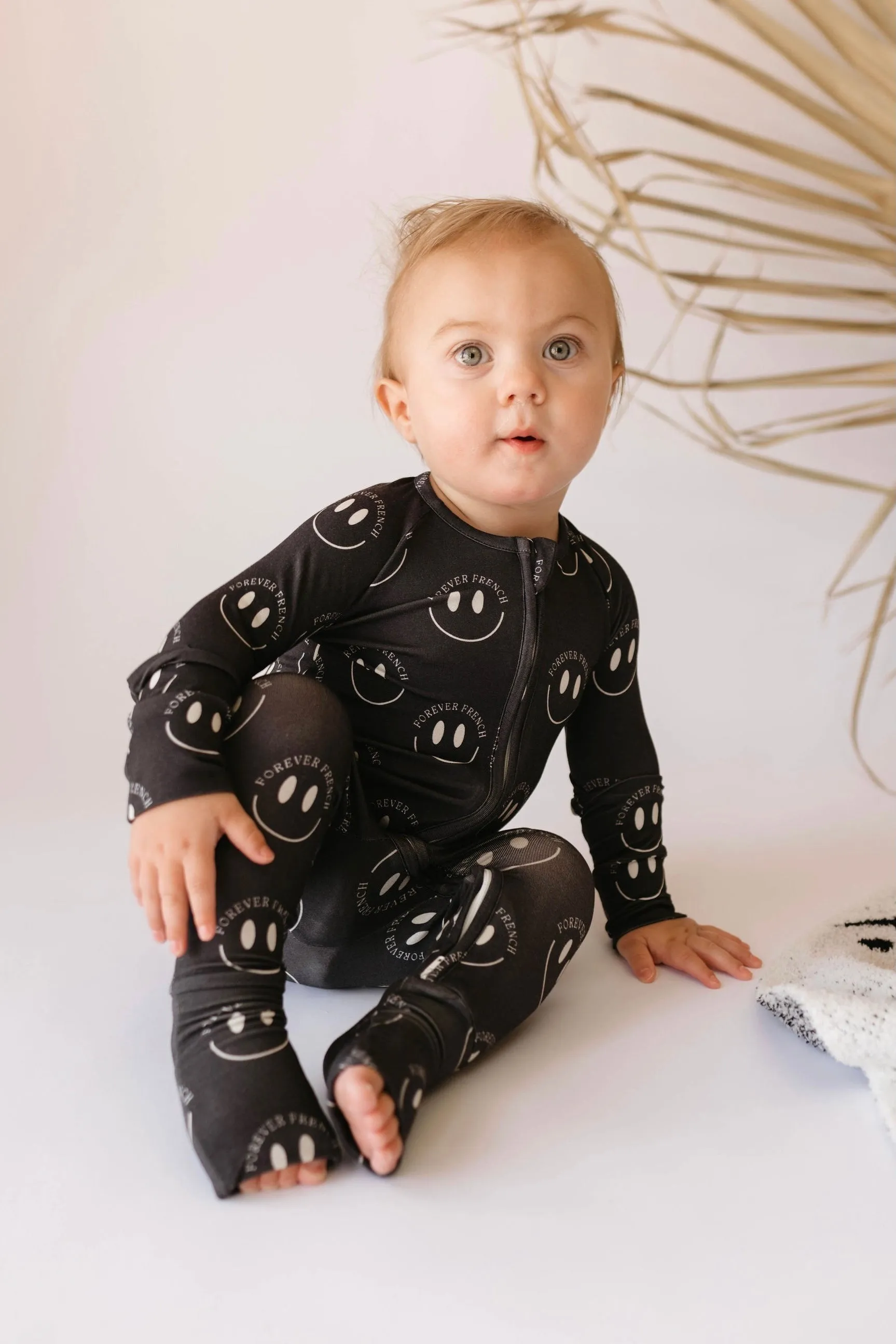 Charcoal & White FF Smile | Bamboo Zip Pajama