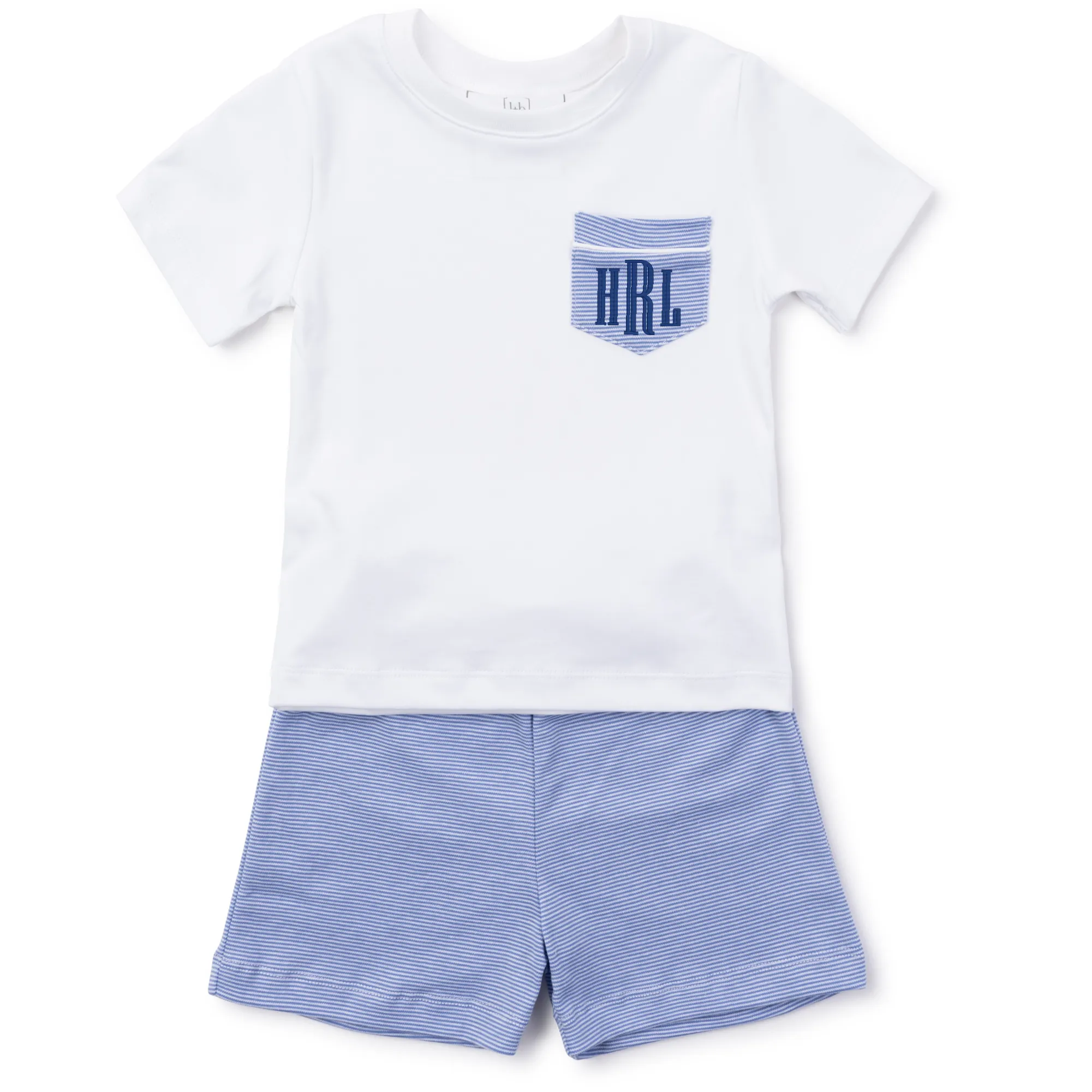 Charles Boys' Pima Cotton Short Set - Blue Stripes