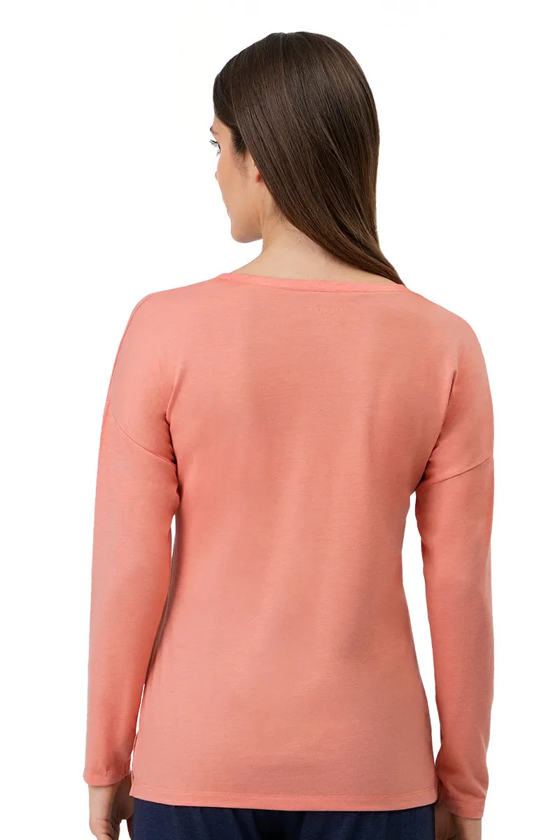 Cotton Blend Long Sleeves Sleep T-shirt - Canyon Clay