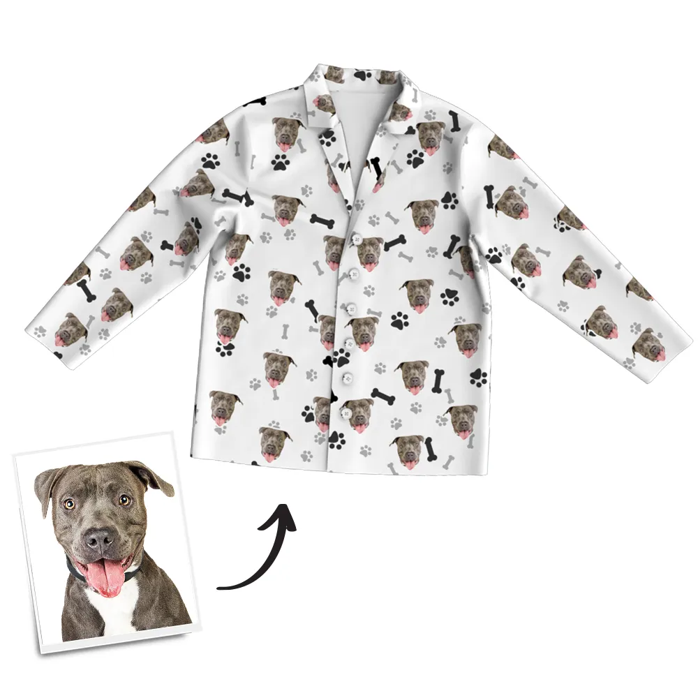 Custom Dog Photo Long Sleeve Pajamas, Sleepwear, Nightwear - Bone