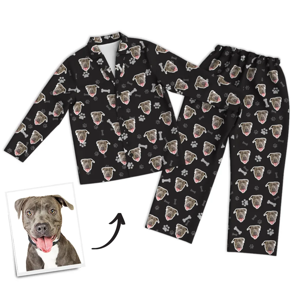 Custom Dog Photo Long Sleeve Pajamas, Sleepwear, Nightwear - Bone