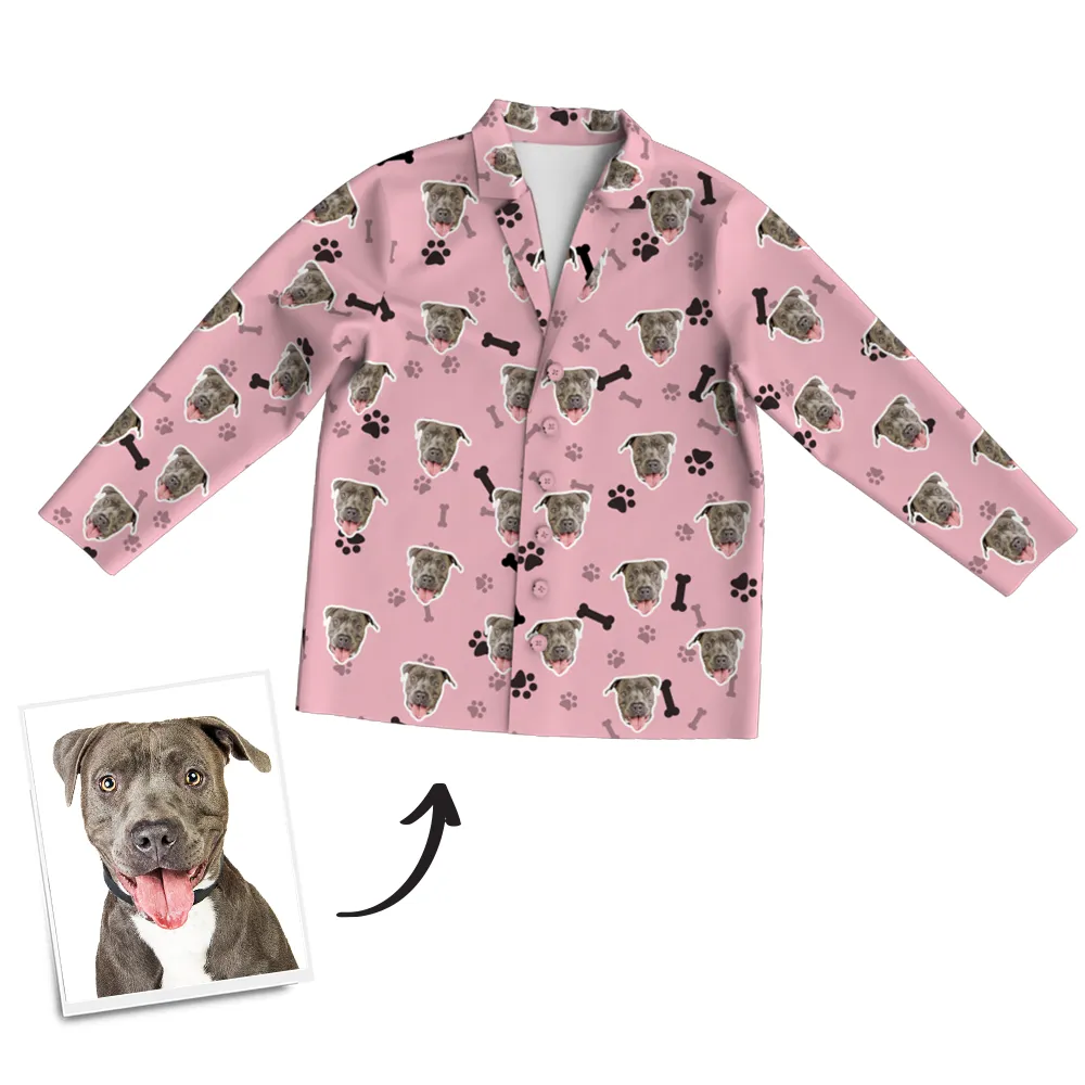 Custom Dog Photo Long Sleeve Pajamas, Sleepwear, Nightwear - Bone