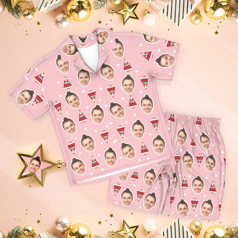 Custom Pink Face Pajamas Cute Santa Claus Pajamas