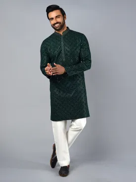 Deep Green Embroidered Regular Fit Kurta Pajama | TULA