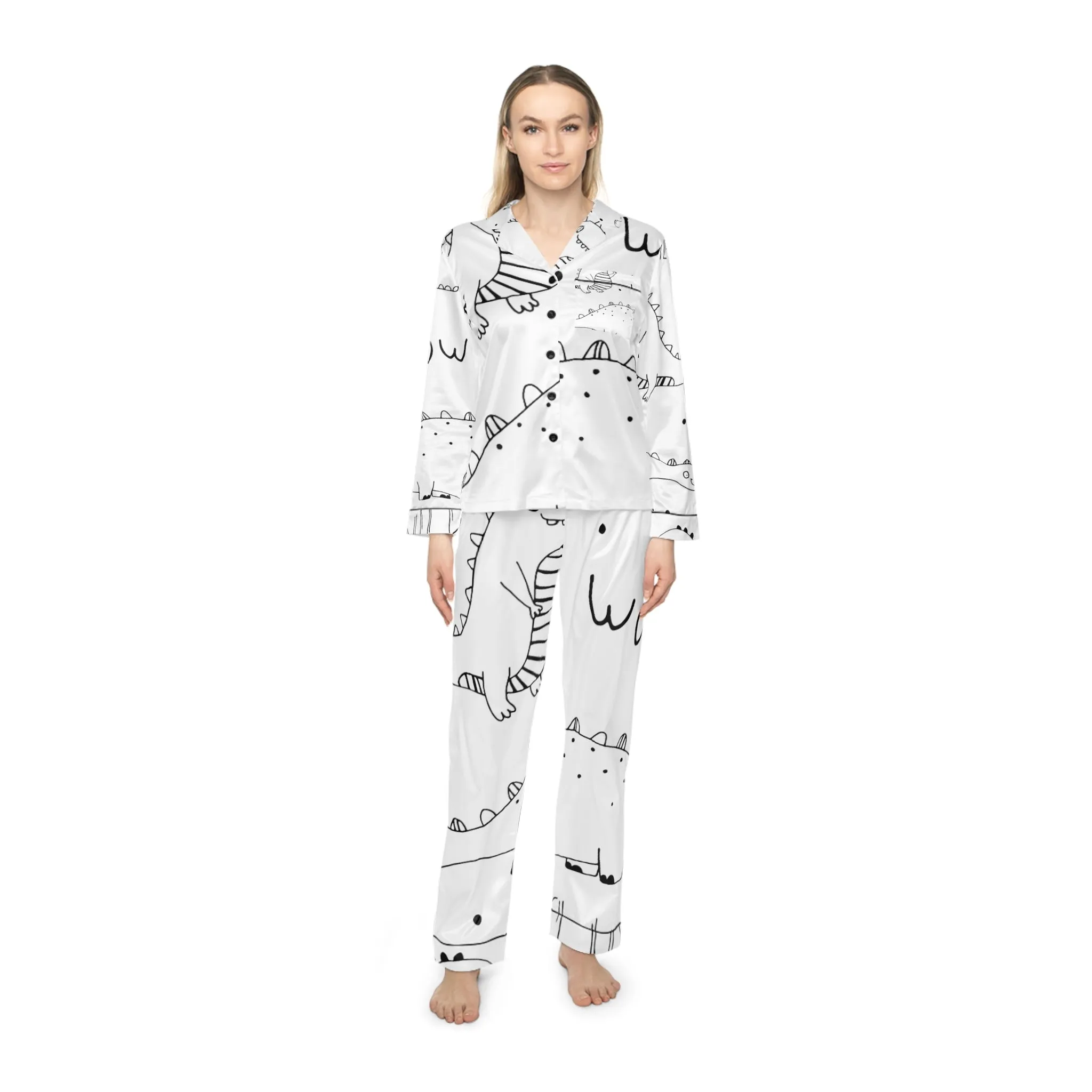 Doodle Dinosours - Inovax Women's Satin Pajamas