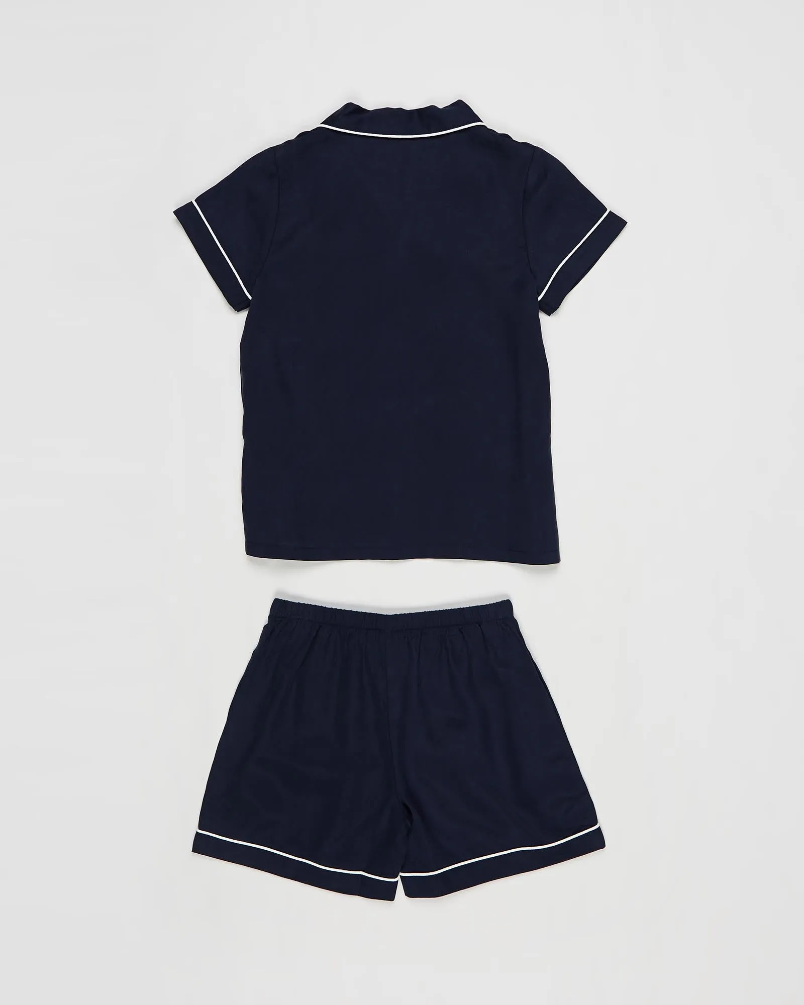 Eva Kids Short Tencel™ Pyjama Set - Navy with White Piping