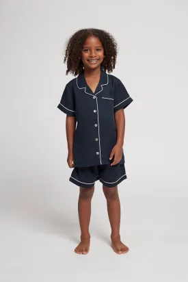 Eva Kids Short Tencel™ Pyjama Set - Navy with White Piping