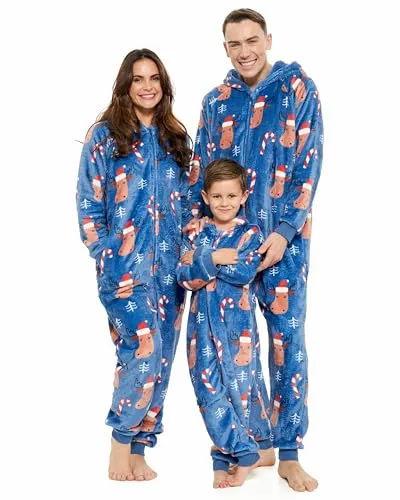 Family Christmas Onesies Adult & Kids - Christmas Onesies Women Pajamas - Christmas Kid & Adult Onesie Pajamas for Women/Men/Kids, Fleece Onesies for Women, Teens/Adult PJs - Blue Reindeer (Adult 2XL)