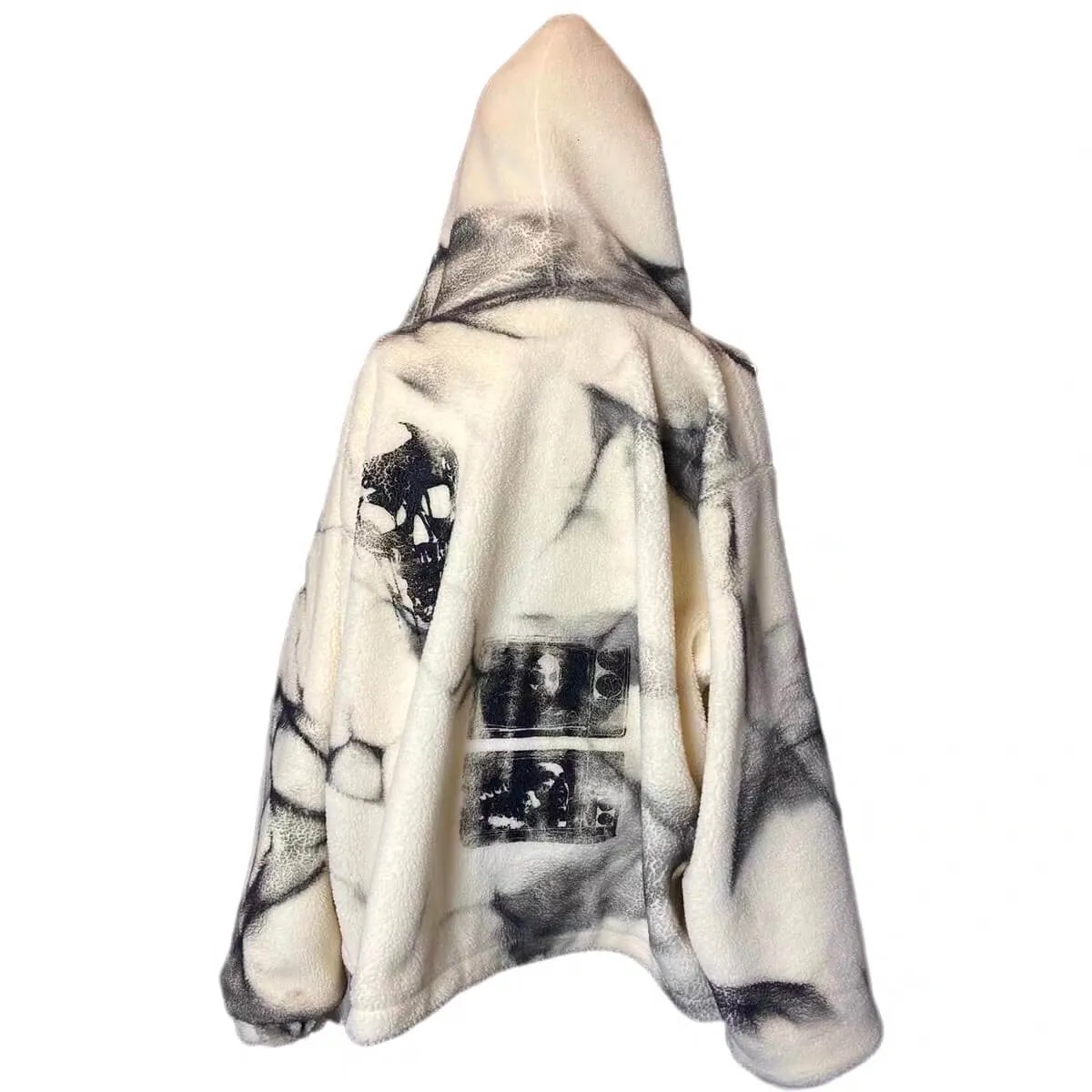 Faux Fur Fluffy Zipper Warm Hoodie Abstract Tie Dye