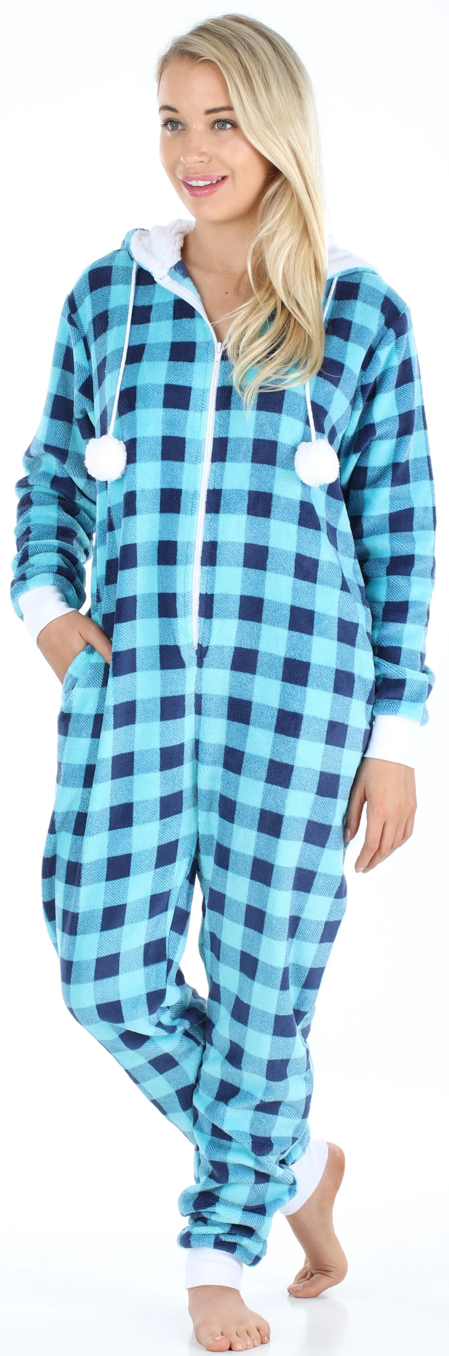 Frankie & Johnny Women’s Hooded Fleece Non-Footed Onesie Loungewear Pajamas