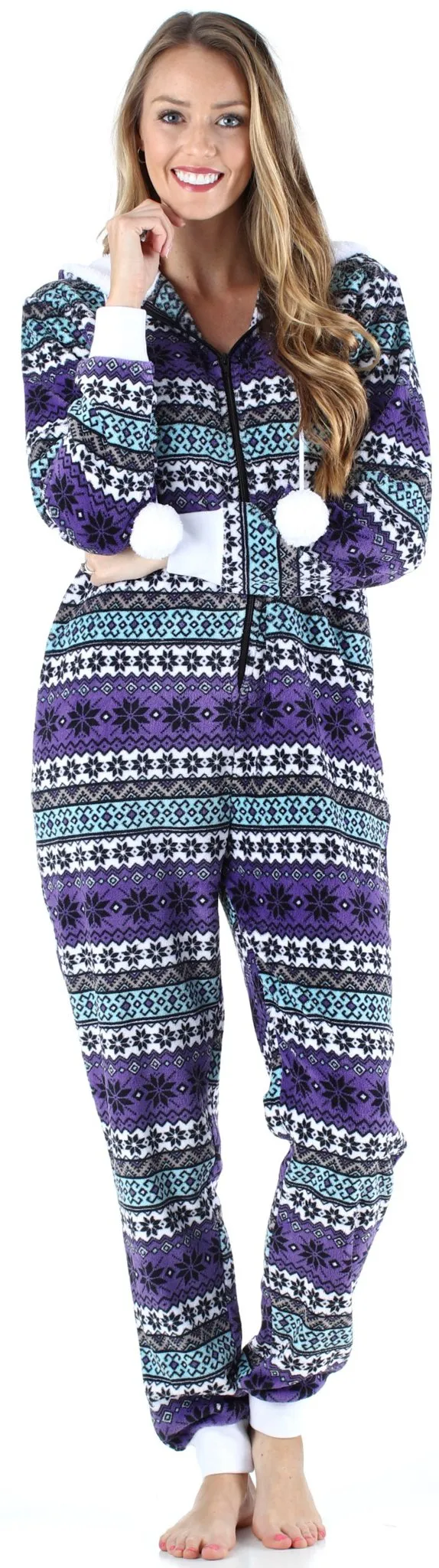 Frankie & Johnny Women’s Hooded Fleece Non-Footed Onesie Loungewear Pajamas