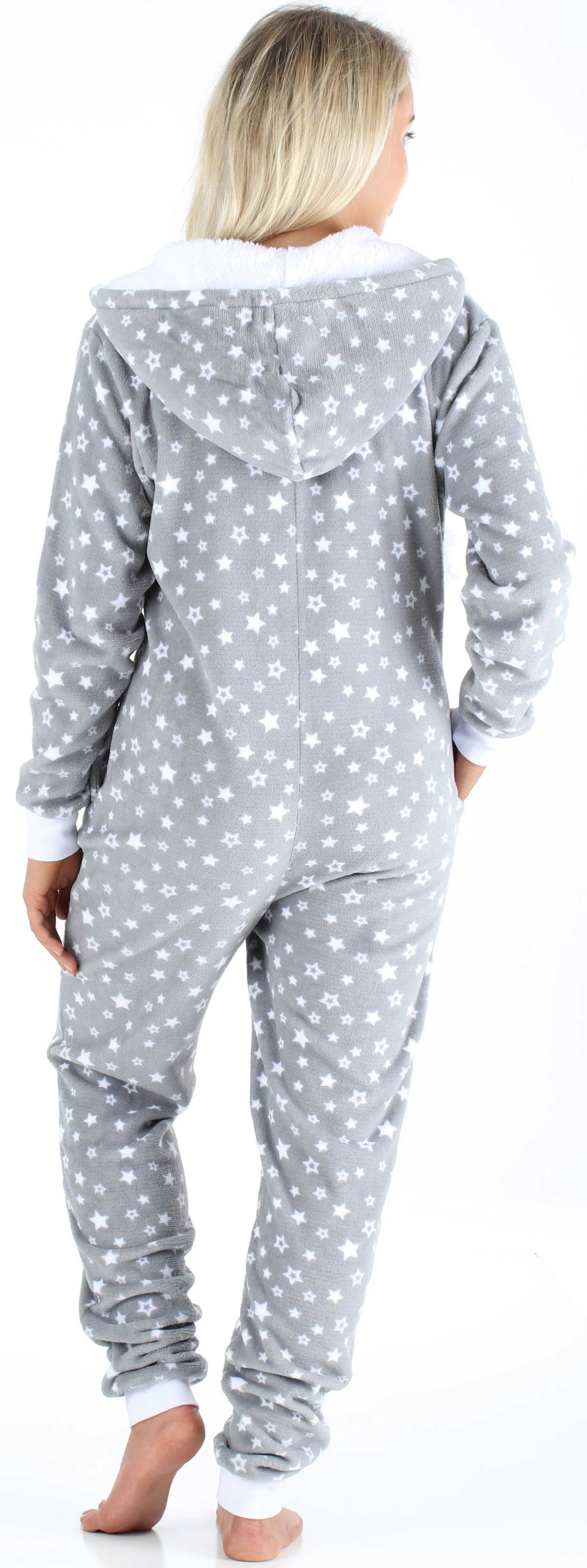 Frankie & Johnny Women’s Hooded Fleece Non-Footed Onesie Loungewear Pajamas