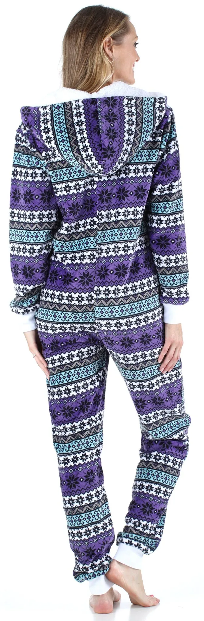 Frankie & Johnny Women’s Hooded Fleece Non-Footed Onesie Loungewear Pajamas