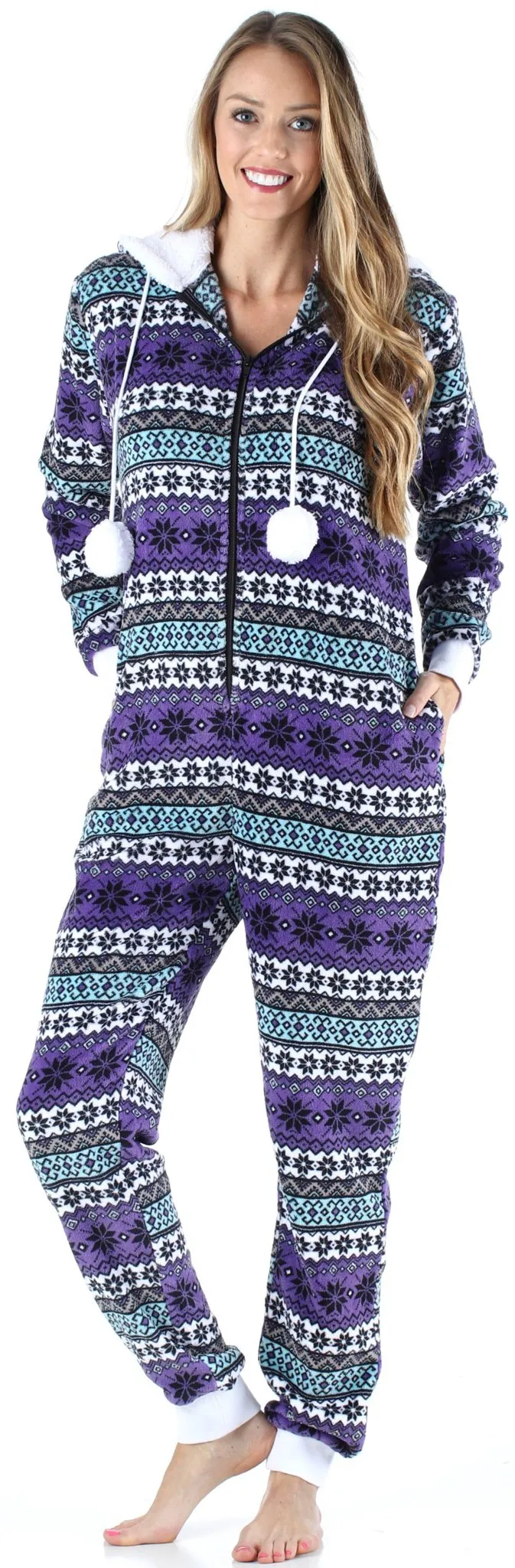 Frankie & Johnny Women’s Hooded Fleece Non-Footed Onesie Loungewear Pajamas