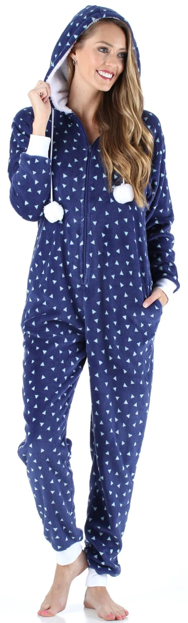 Frankie & Johnny Women’s Hooded Fleece Non-Footed Onesie Loungewear Pajamas