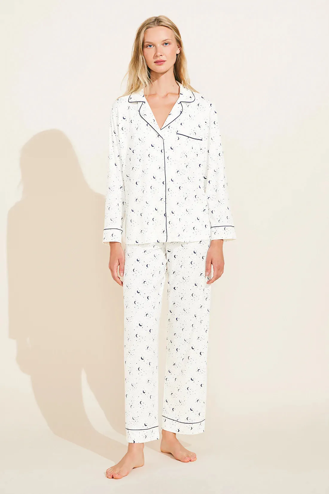 GISELE Long PJ Set in Celestial Ivory/Navy