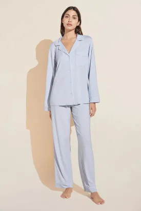 GISELE Long PJ Set in Ice Blue/Ivory