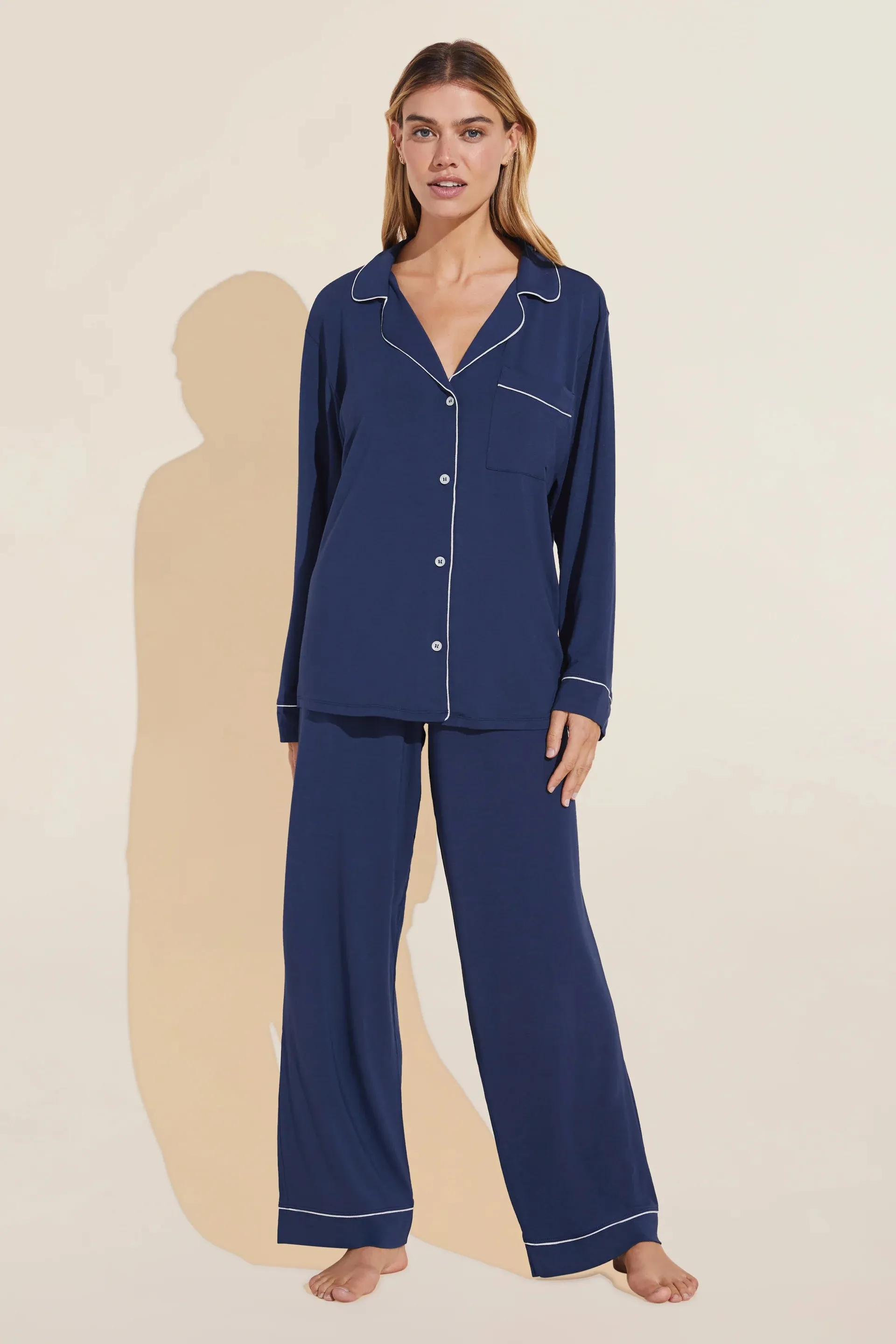 GISELE Long PJ Set in Navy/Ivory