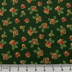 Green Festive Pinecones Cotton Print