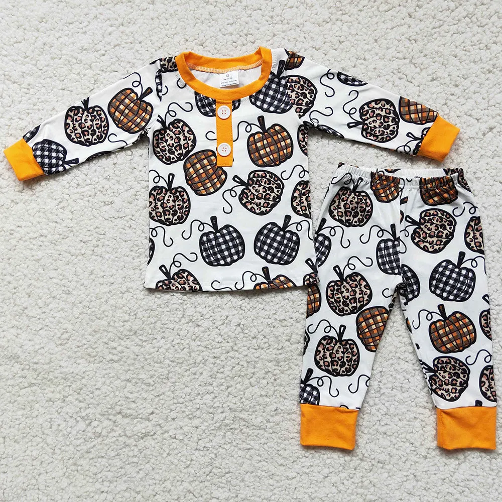 Hot Sale Baby Boys Pajamas Pumpkin Print Boutique Kids Sibling Pajamas Girls Nightwear Halloween Thanksgiving Boys Sleepwear 6 C11-38