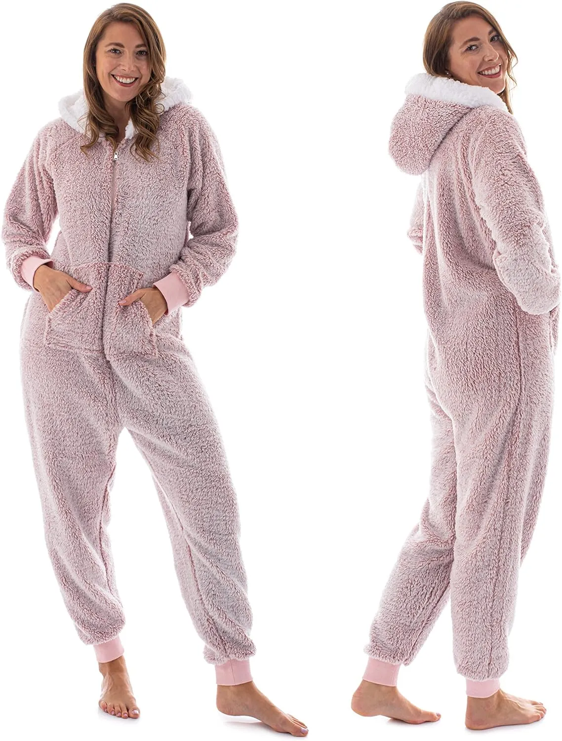 Large Pink Teddy Fleece Adult Onesie Pajamas for Women