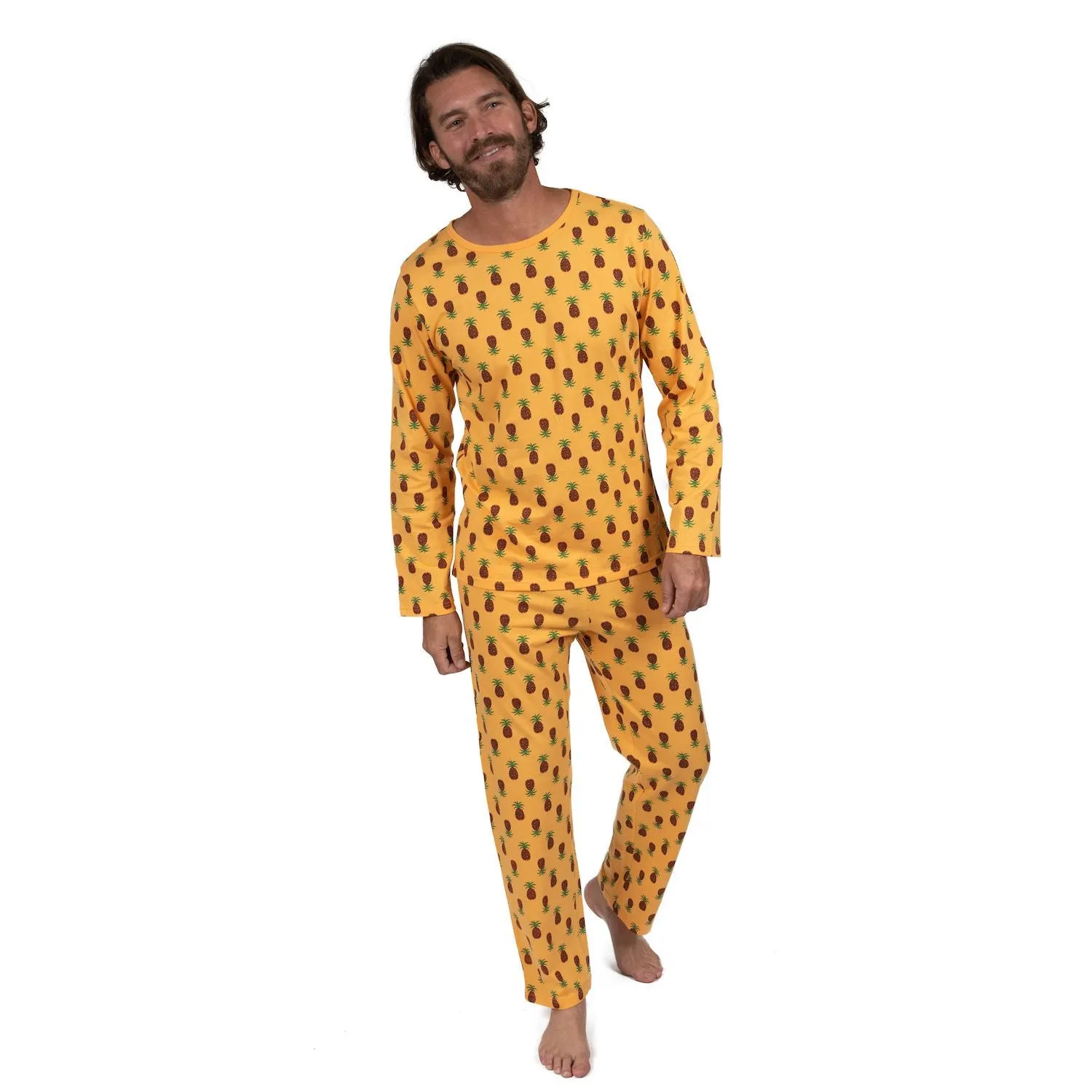 Leveret Men's Cotton Loose Fit Pajamas, Pineapple