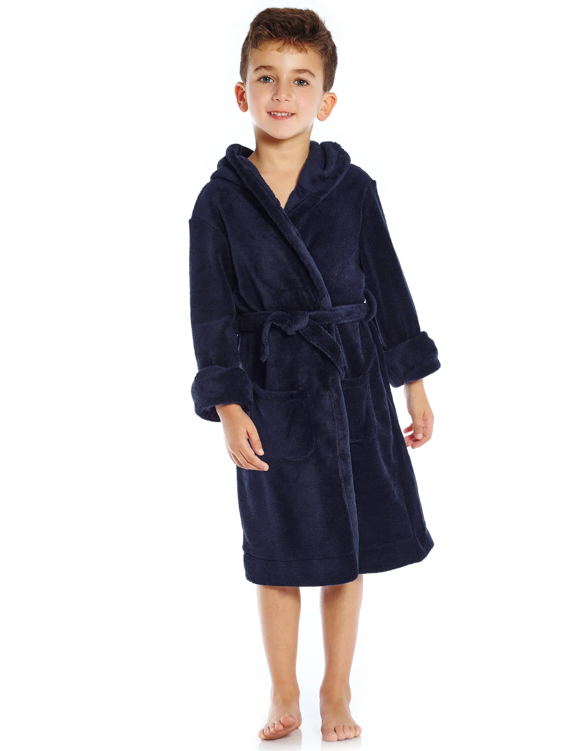 Leveret Pajamas - Kids Fleece Hooded Robe - Navy