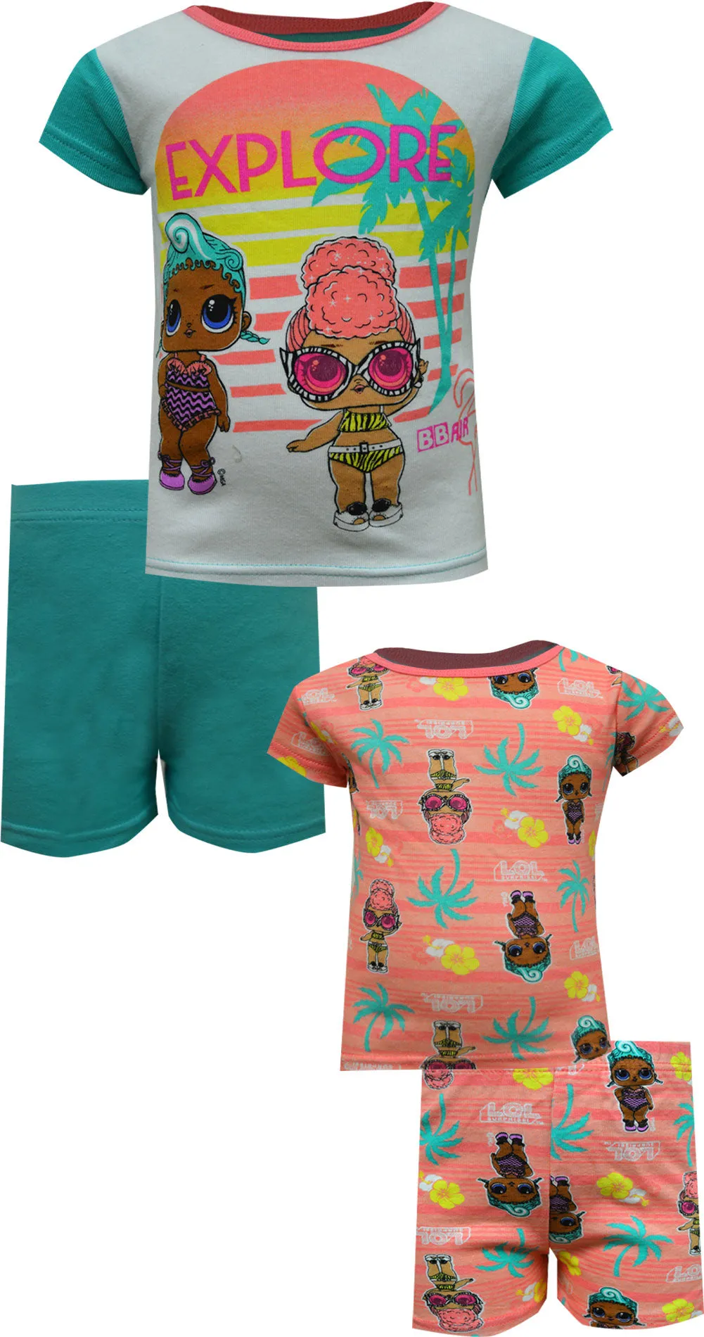 LOL Surprise Vacation Mode 4 Piece Cotton Shortie Pajamas