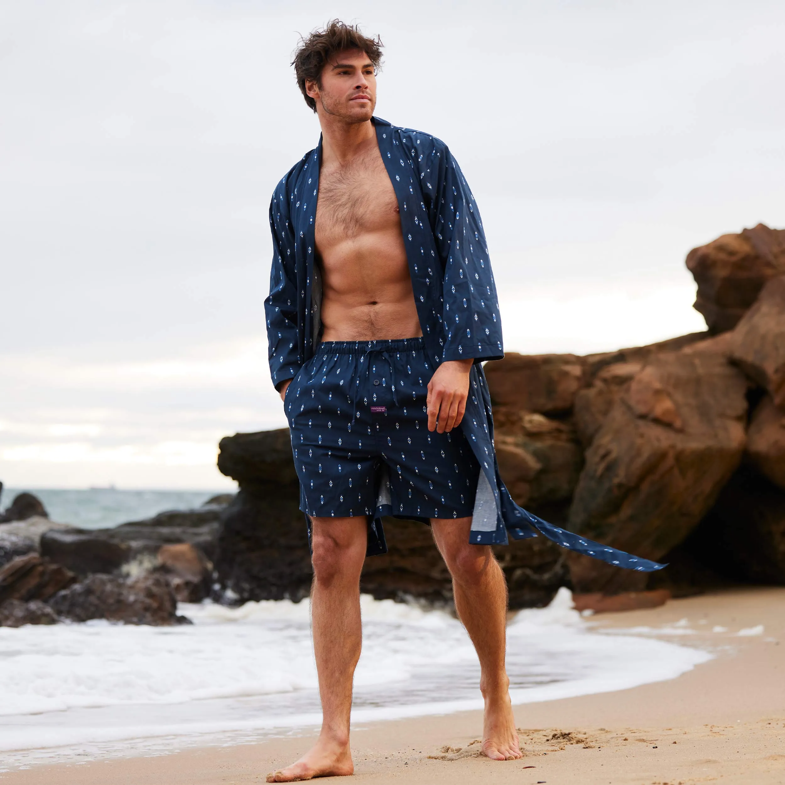 Men's Flint Cotton Robe - Navy