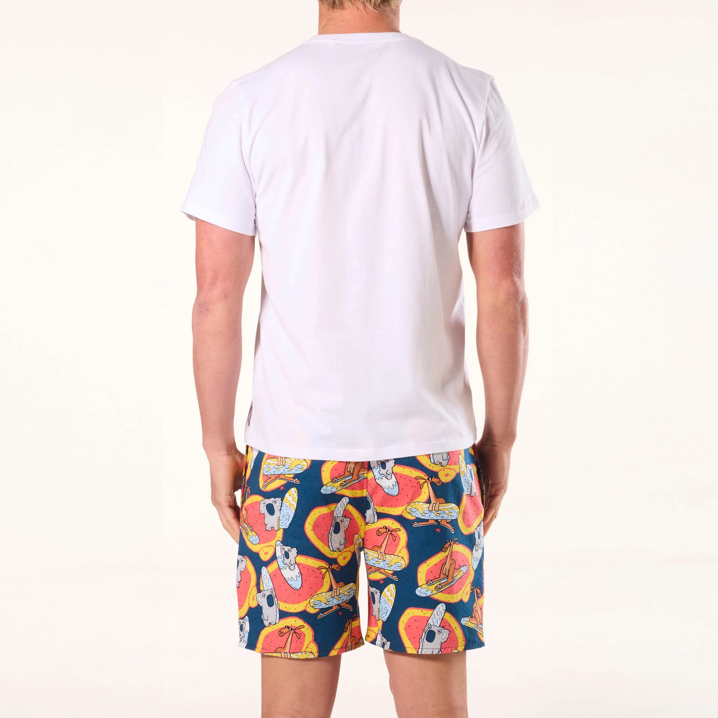 Men's Surfin' Koala & Roo Cotton Pyjama Set - White