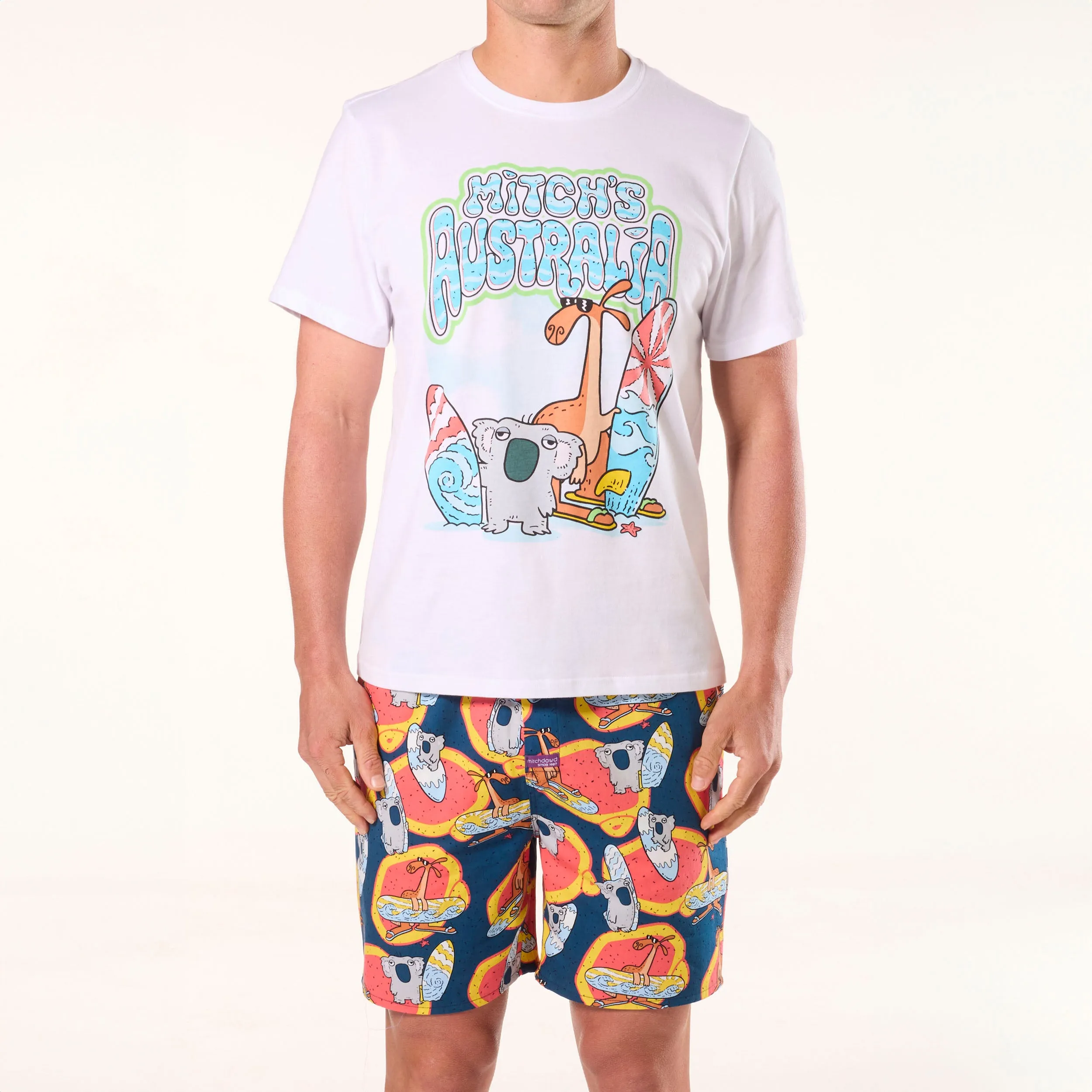 Men's Surfin' Koala & Roo Cotton Pyjama Set - White