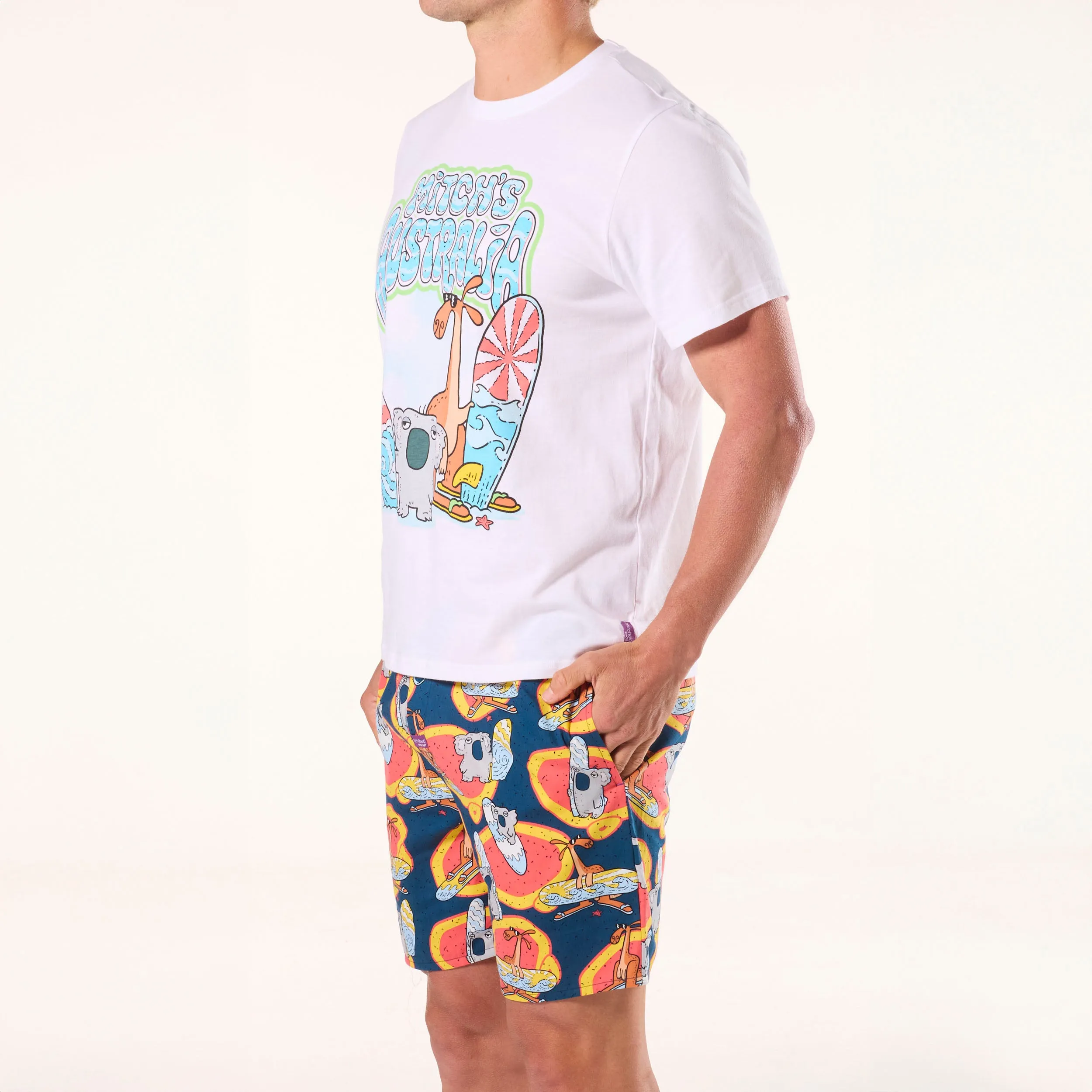 Men's Surfin' Koala & Roo Cotton Pyjama Set - White