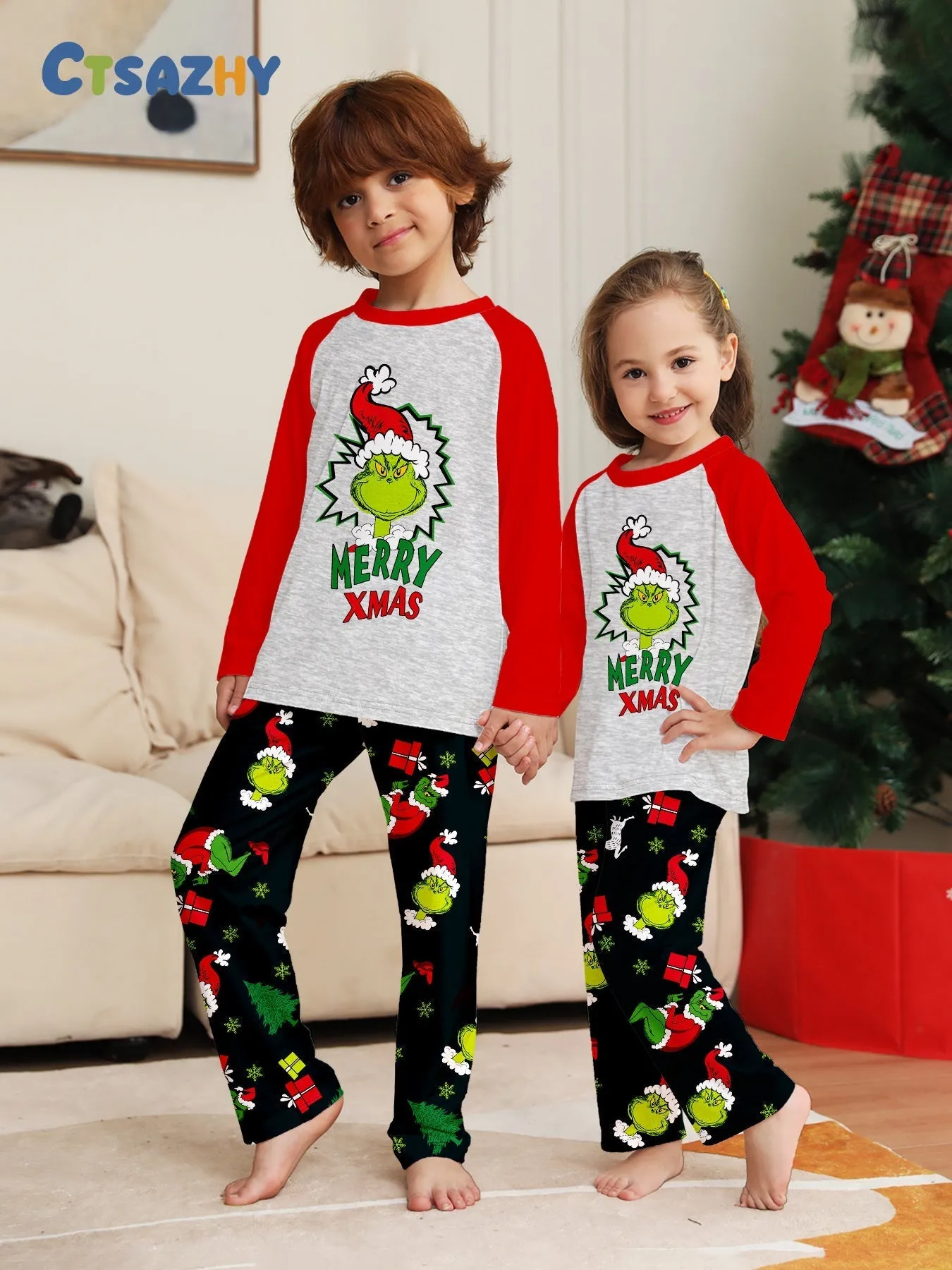 Merry Xmas Family Matching Grinch Pajama Set